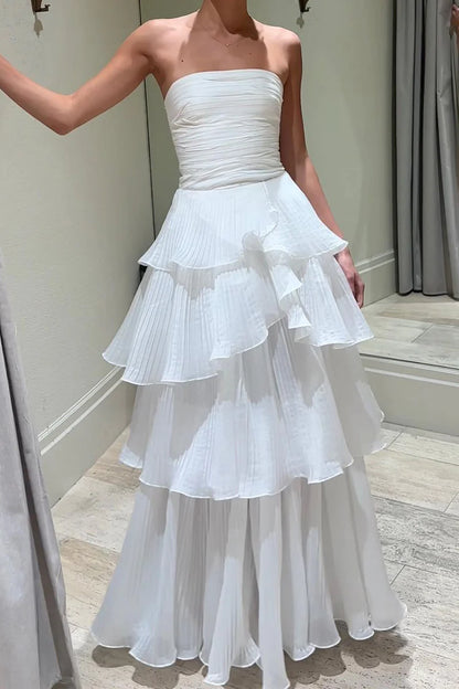 Cute A-Line Srapless Tiered Wedding Dresses