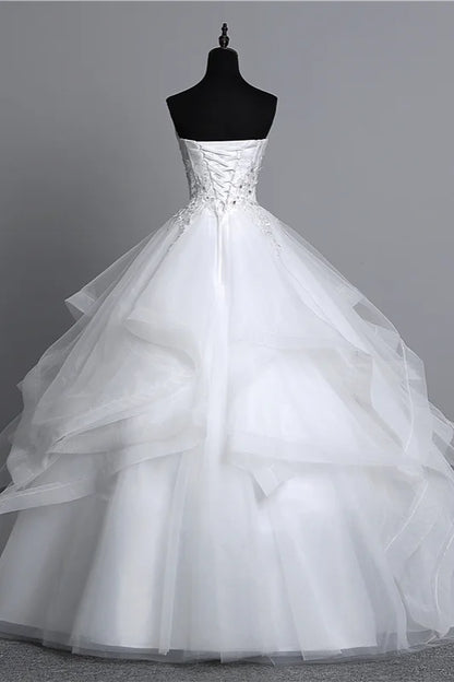 Elegant Ball Gowns Strapless Layers Wedding Gown With Appliques Beadings