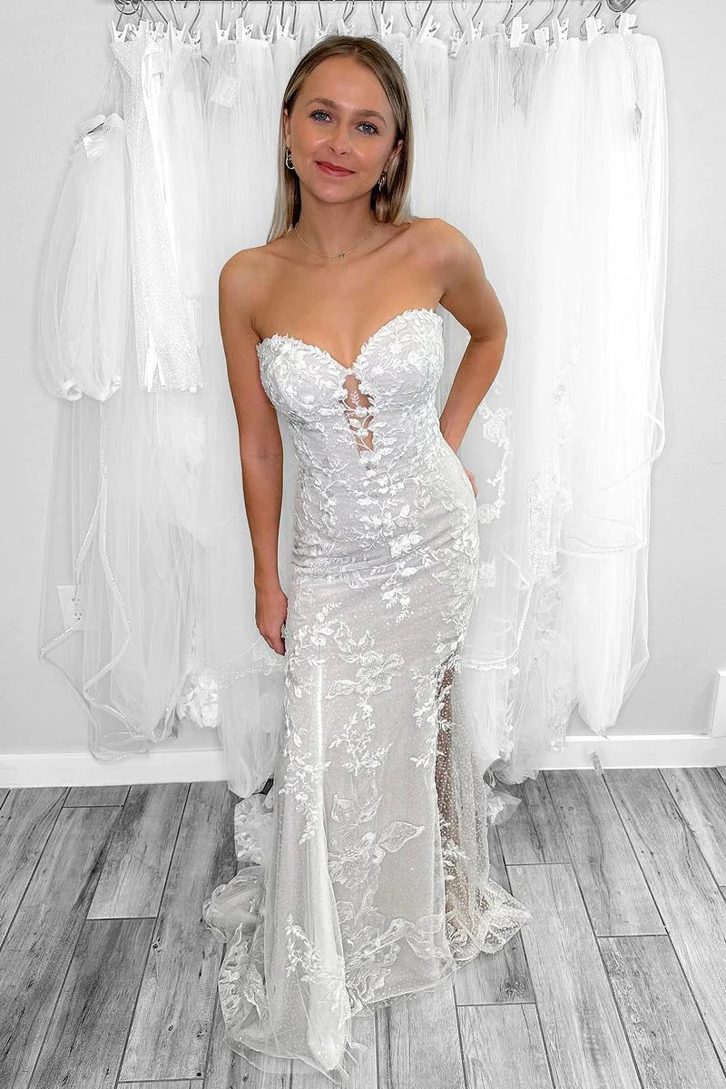 Mermaid Strapless Tulle Appliques Wedding Dresses