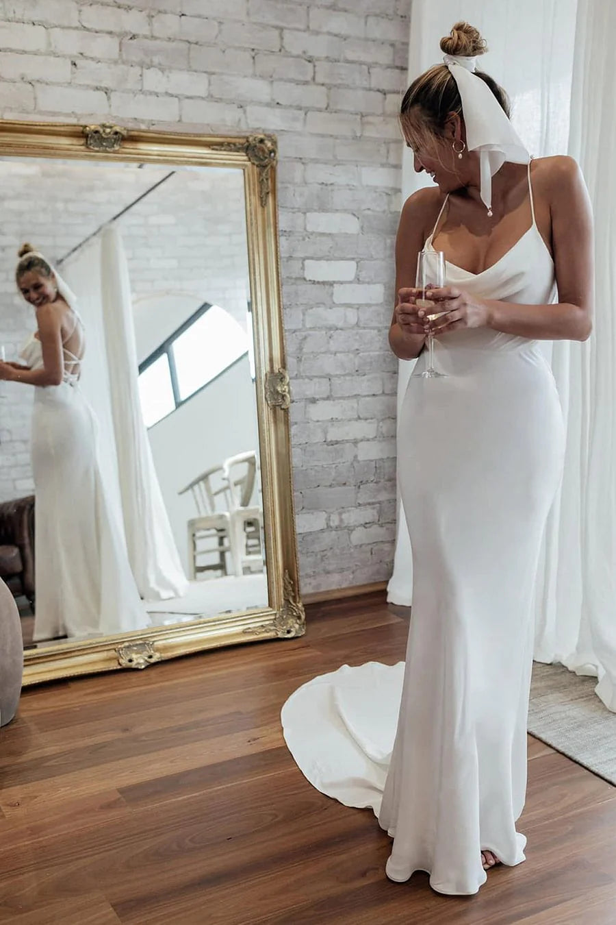 White Spaghetti Straps Mermaid Wedding Dress