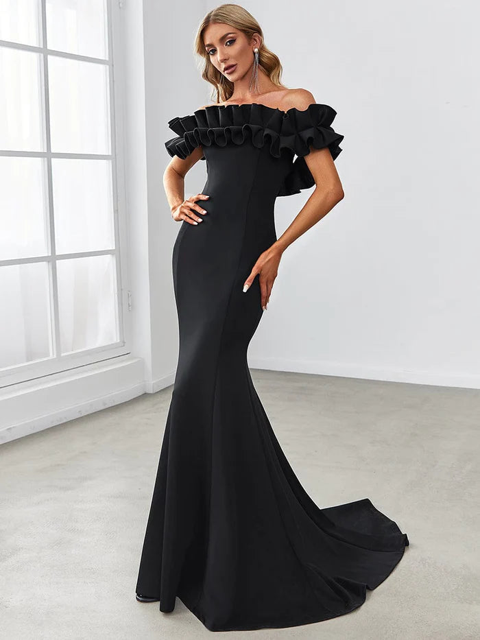 Off the Shoulder A Line Mermaid Maxi Evening Gown