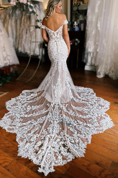 Mermaid Off the Shoulder Lace Wedding Dresses