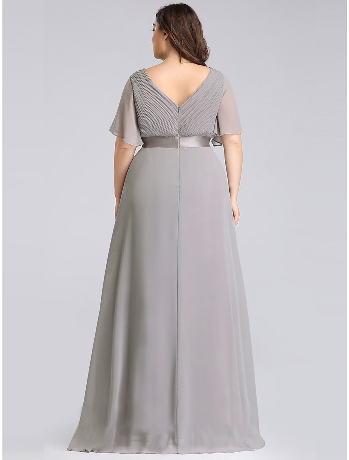 A-Line Mother of the Bride Dress Plus Size Elegant V Neck Floor Length Chiffon Short Sleeve with Sash / Ribbon Ruching