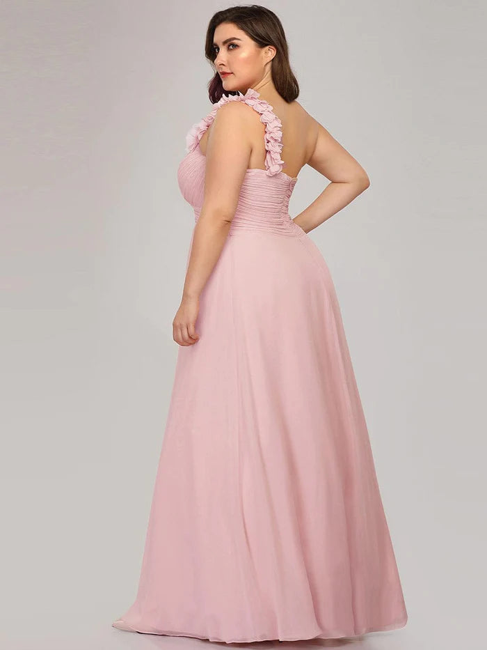 Sweet Pleated Bodice One Shoulder Chiffon Bridesmaid Dress