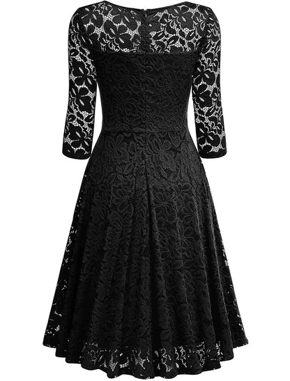 A-Line Cocktail Dresses Elegant Dress Party Wear Cocktail Party Knee Length Half Sleeve V Neck Lace with Pleats