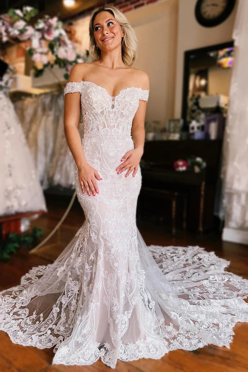 Mermaid Off the Shoulder Lace Wedding Dresses