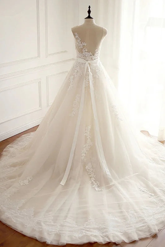 Long Wedding Dress Gown With Lace Appliques Online