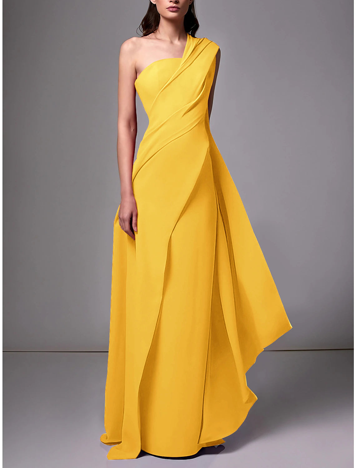 Sheath / Column Evening Gown Elegant Dress Formal Sweep / Brush Train Sleeveless One Shoulder Stretch Chiffon with Pleats Ruched