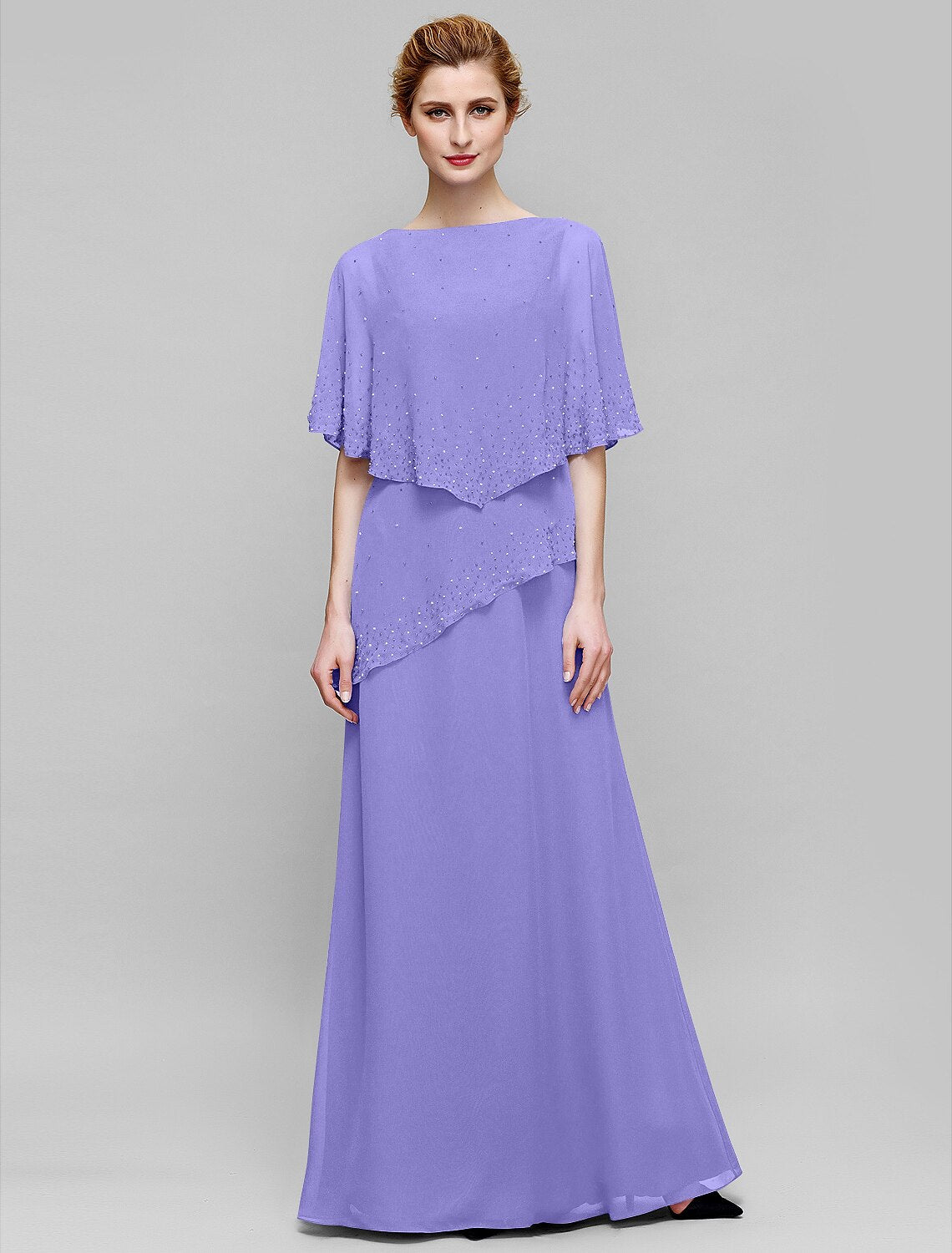 Sheath / Column Mother of the Bride Dress Elegant Bateau Neck Floor Length Chiffon Sleeveless with Beading