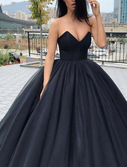 Black Wedding Dresses Formal Ball Gown Sweetheart Strapless Floor Length Satin Engagement Gothic Fall Halloween Bridal Gowns With Drapin