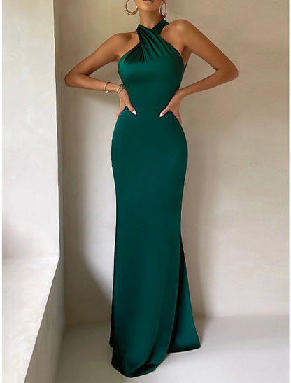 Women‘s Black Dress Prom Dress Party Dress Bodycon Sheath Dress Long Dress Maxi Dress Brown Green Sleeveless Backless Spring Halter Neck Fashion Evening Party Slim