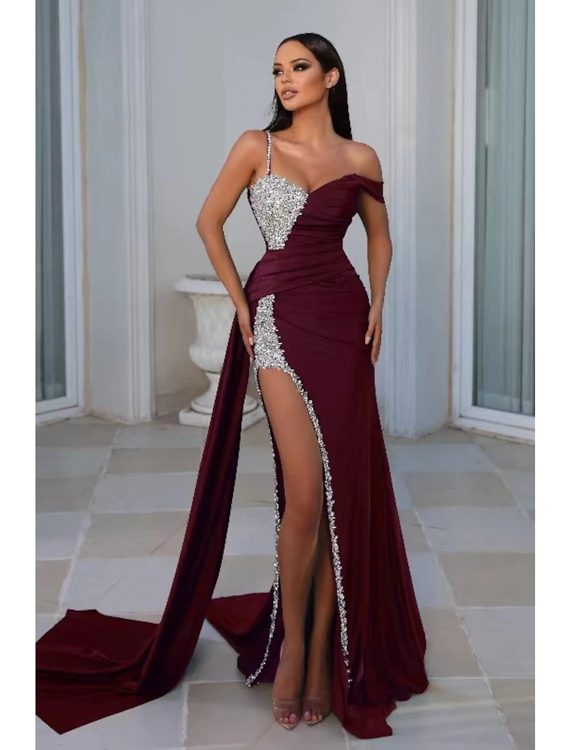 Women‘s Sequin Dress Prom Dress Party Dress Sparkly Dress Homecoming Dress Long Dress Maxi Dress Wine Dark Green Rose Sleeveless Summer Spaghetti Strap Fashion