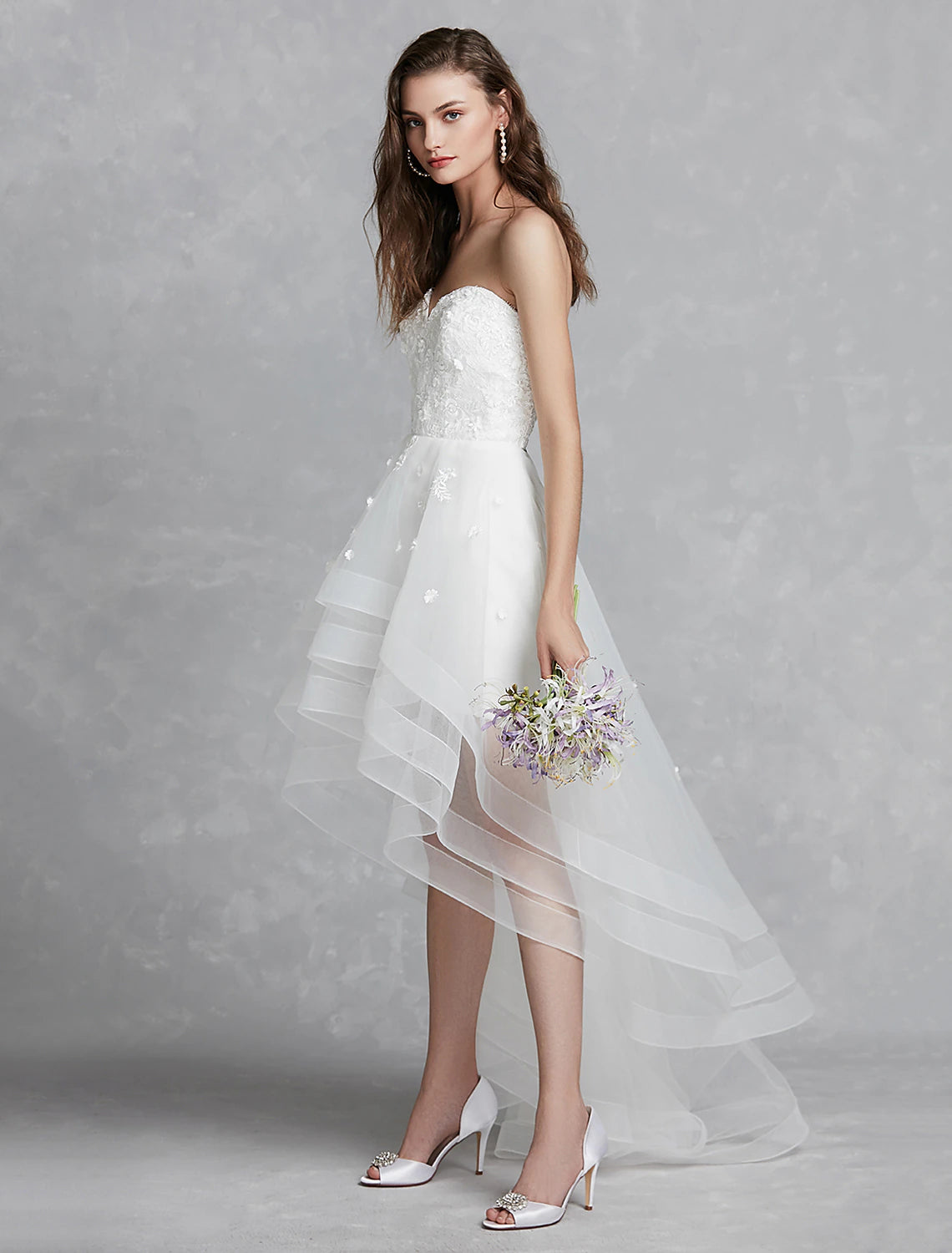 Reception Little White Dresses Wedding Dresses A-Line Sweetheart Strapless Asymmetrical Lace Bridal Gowns With Appliques