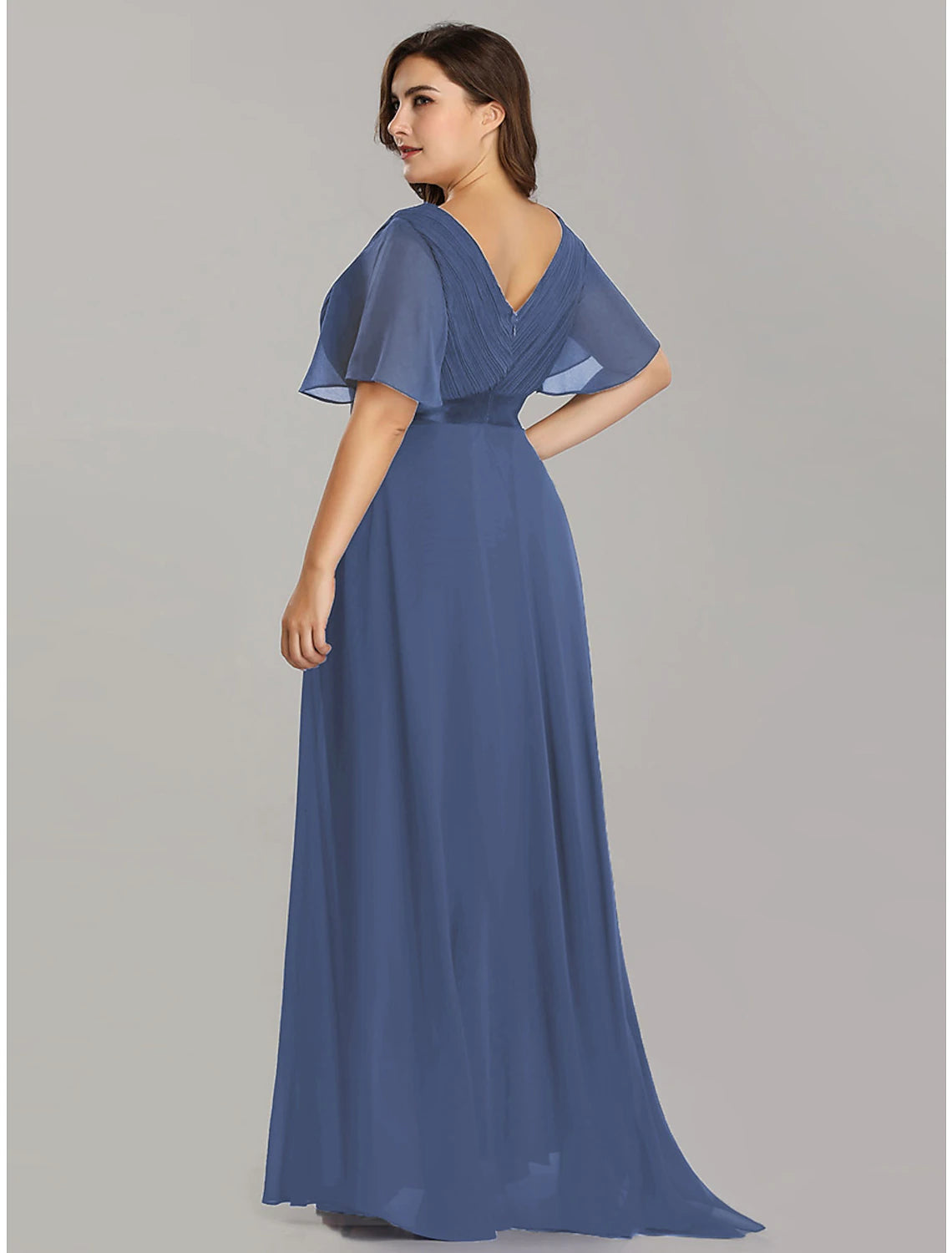 A-Line Mother of the Bride Dress Plus Size Elegant V Neck Floor Length Chiffon Short Sleeve with Sash / Ribbon Ruching