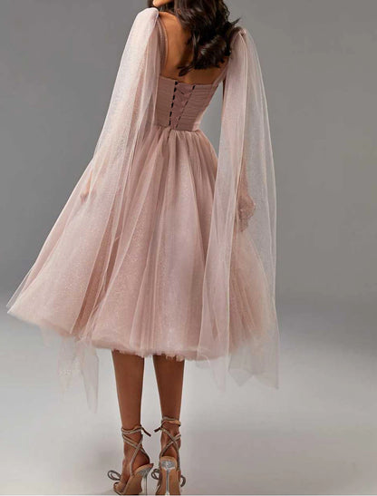 Ball Gown Cocktail Dresses Corsets Dress Graduation Birthday Tea Length Sleeveless Square Neck Tulle with Glitter