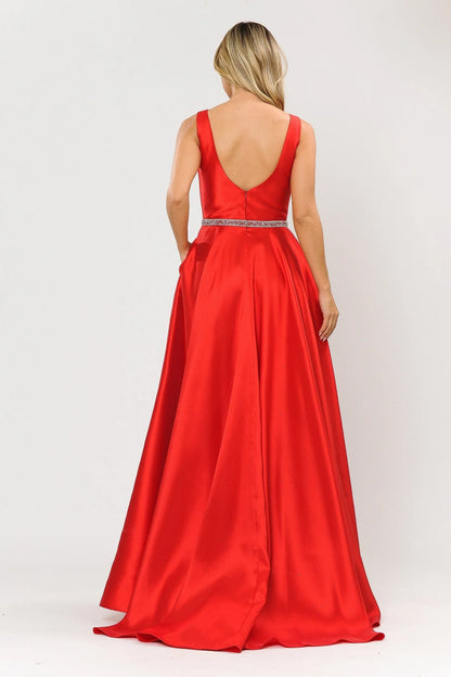 QIAIWAN Dress satin sleeveless backless ball gown