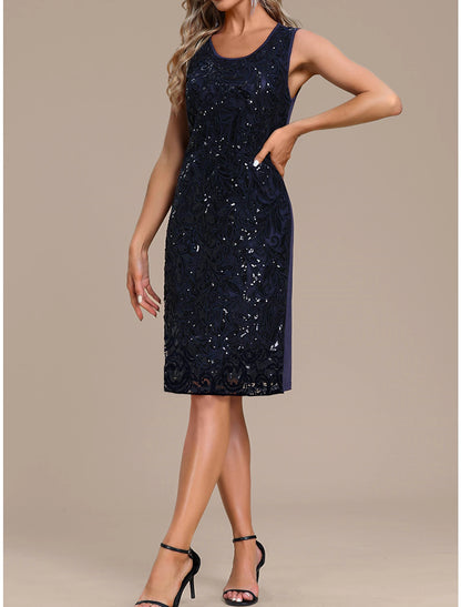 Women's Sequin Dress Party Dress Sparkly Dress Two Piece Dress Set Lace Dress Daily Fashion Mature Mesh Sequin Midi Dress Crew Neck Long Sleeve Plain Regular Fit Navy Blue Spring Fall