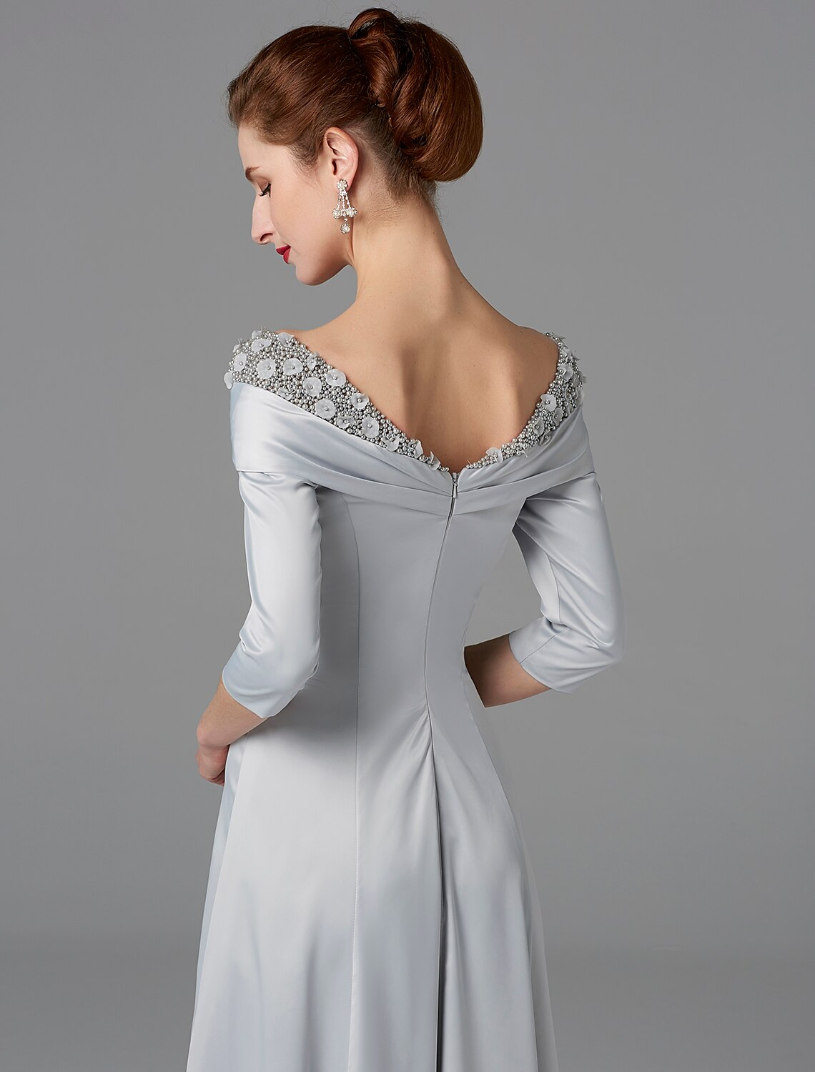 A-Line Mother of the Bride Dress Sparkle & Shine High Low Off Shoulder Asymmetrical Satin Half-Sleeve with Lace Crystals