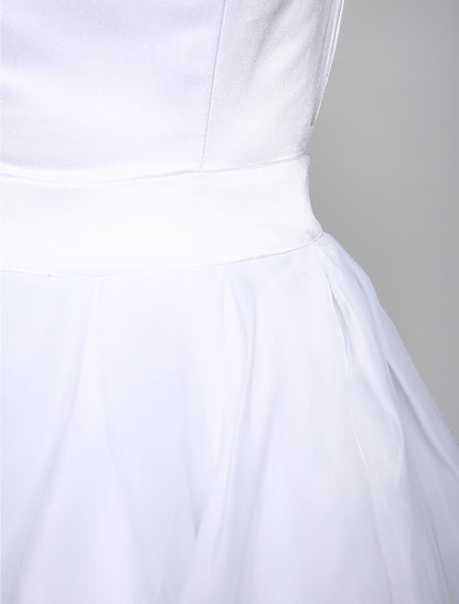 Wedding Dresses A-Line Bateau Neck Regular Straps Knee Length Satin Bridal Gowns With Bowknot Sash / Ribbon