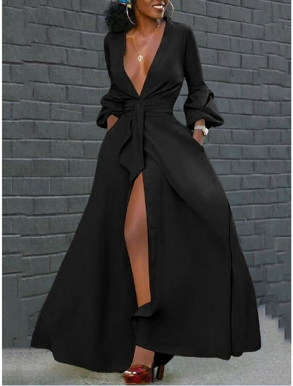 Women‘s Black Dress Prom Dress Black Lace Dress Semi Formal Party Dress Swing Dress Long Dress Maxi Dress Green Long Sleeve Winter Fall Autumn Deep V Wedding Winter Dress