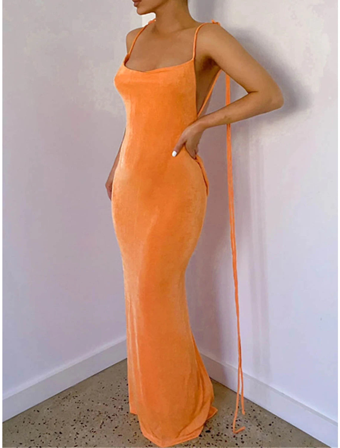 Women's Cocktail Dress Long Dress Maxi Dress Party Dress Sheath Dress Pure Color Hoty Dress Party Backless Sleeveless Strap Dress Regular Fit White Blue Orange Spring Summer Fall Winter