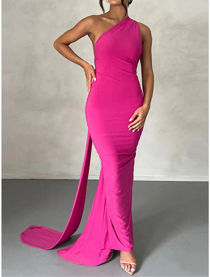 Women's Little Black Dress Prom Dress Party Dress Dress Long Dress Maxi Dress White Fuchsia Sleeveless Ruched Spring Fall Winter One Shoulder Fashion Evening