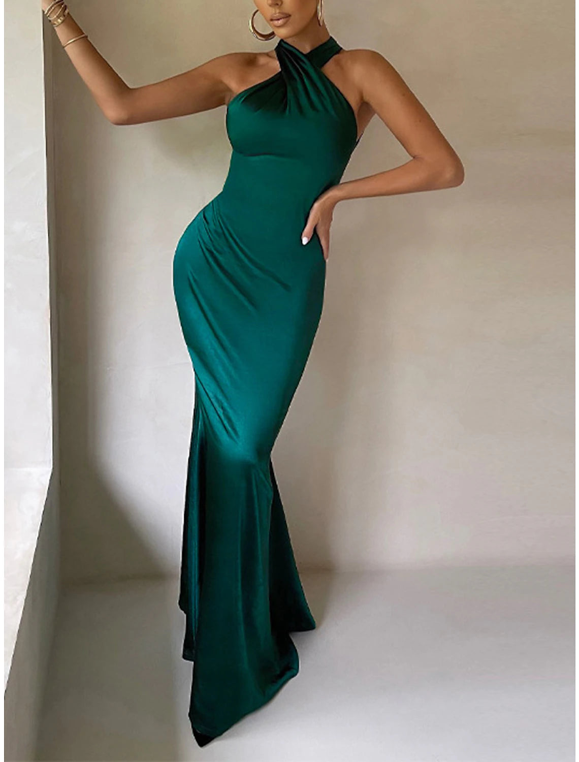 Women‘s Black Dress Prom Dress Party Dress Bodycon Sheath Dress Long Dress Maxi Dress Brown Green Sleeveless Backless Spring Halter Neck Fashion Evening Party Slim