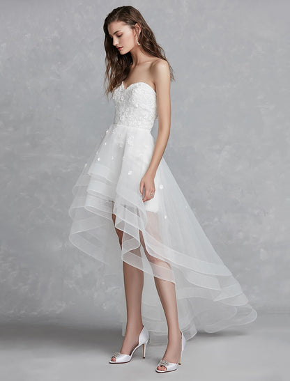 Reception Little White Dresses Wedding Dresses A-Line Sweetheart Strapless Asymmetrical Lace Bridal Gowns With Appliques