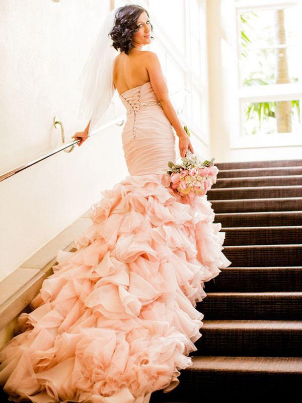 Trumpet/Mermaid Sleeveless Sweetheart Court Train Ruffles Organza Wedding Dresses