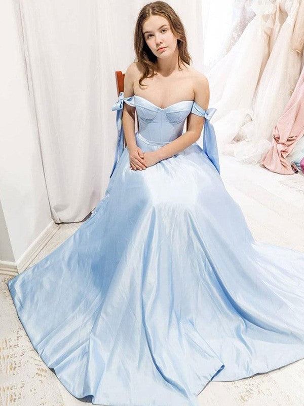 A-Line/Princess Satin Ruffles Sweetheart Sleeveless Sweep/Brush Train Dresses