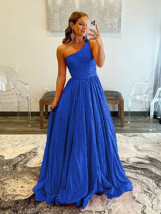 A-Line/Princess Ruffles One-Shoulder Sleeveless Sweep/Brush Train Dresses