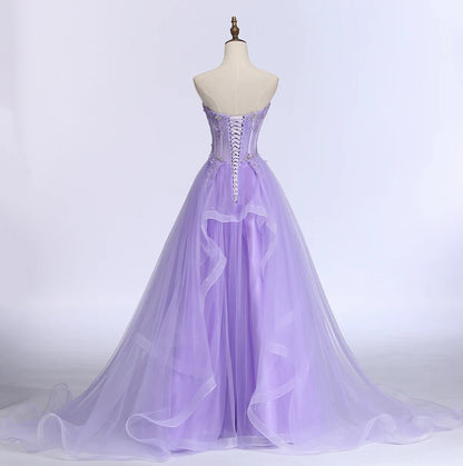 Lavender Sweetheart Tulle A-Line Lace Applique Party Dress, Beautiful Sweet 16 Dress