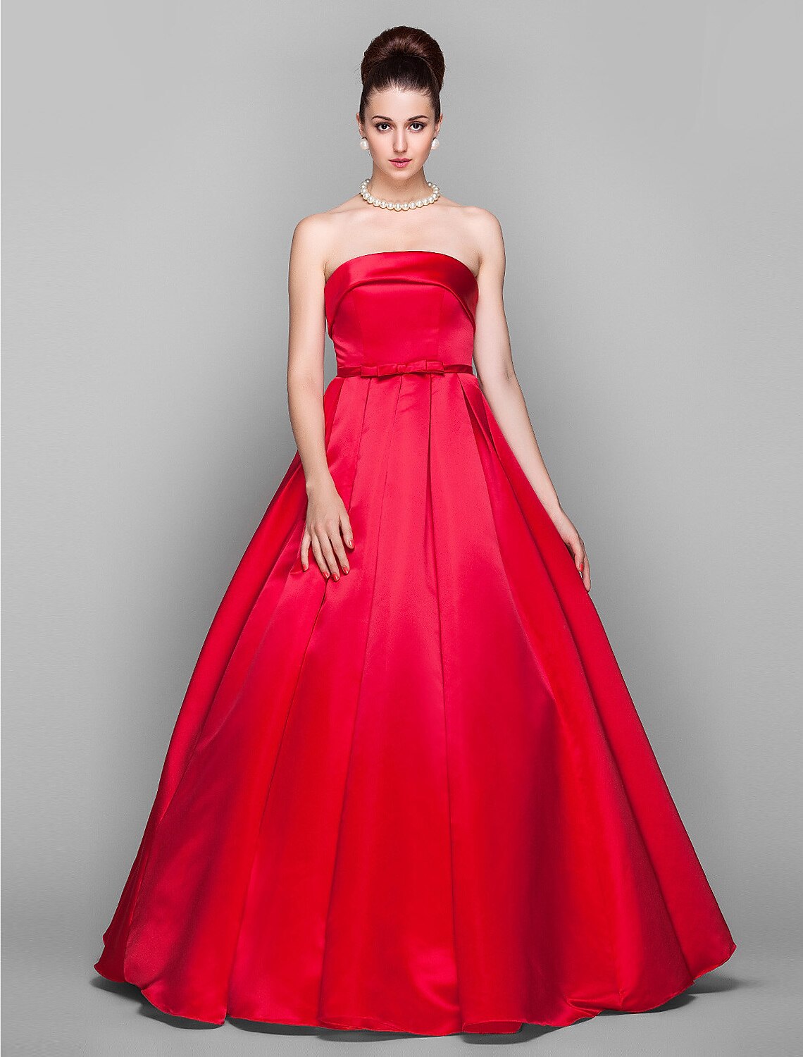 Ball Gown Elegant Dress Quinceanera Prom Floor Length Sleeveless Strapless Satin with Bow(s)