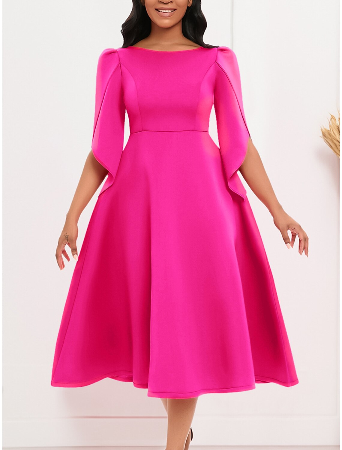 Women's Prom Dress Party Dress Sheath Dress Midi Dress Royal Blue Purple Green Half Sleeve Pure Color Ruched Fall Winter Autumn Crew Neck Fashion Evening Party Vacation