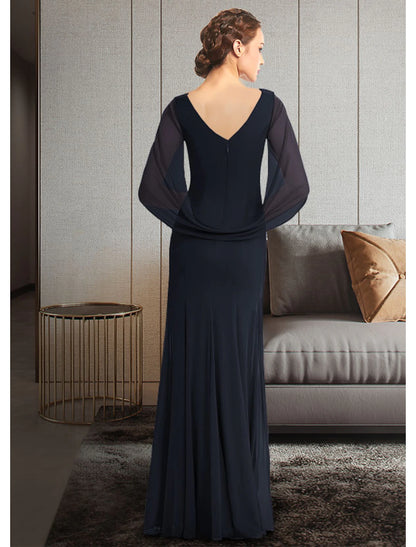 Sheath / Column Mother of the Bride Dress Elegant Jewel Neck Ankle Length Chiffon Half Sleeve with Pleats Ruching