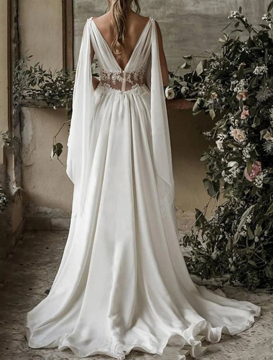 Simple Wedding Dresses Wedding Dresses A-Line V Neck Short Sleeve Tea Length Satin Bridal Gowns With Pleats Solid Color