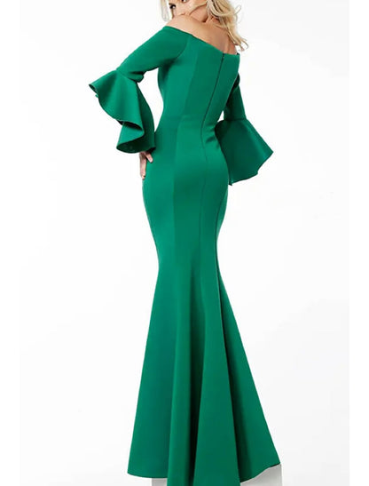 Sheath / Column Evening Gown Elegant Dress Formal Tea Length 3/4 Length Sleeve Square Neck Stretch Fabric with Feather 2024