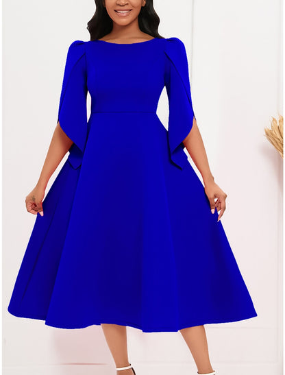 Women's Prom Dress Party Dress Sheath Dress Midi Dress Royal Blue Purple Green Half Sleeve Pure Color Ruched Fall Winter Autumn Crew Neck Fashion Evening Party Vacation