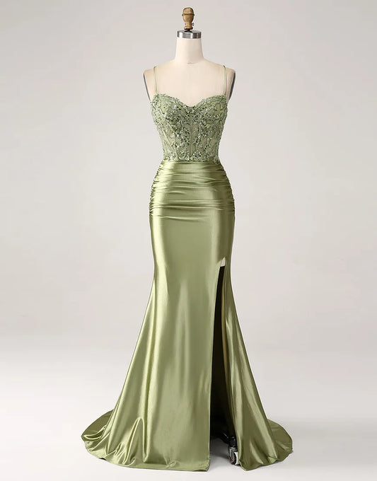 QIAIWAN Dress Gorgeous Mermaid Tight Patchwork Sleeveless Ball Dress