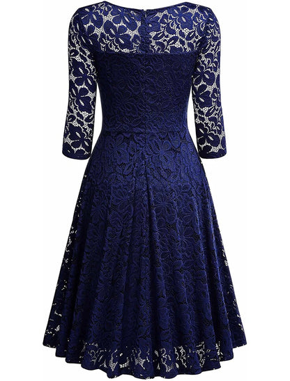 A-Line Cocktail Dresses Elegant Dress Party Wear Cocktail Party Knee Length Half Sleeve V Neck Lace with Pleats