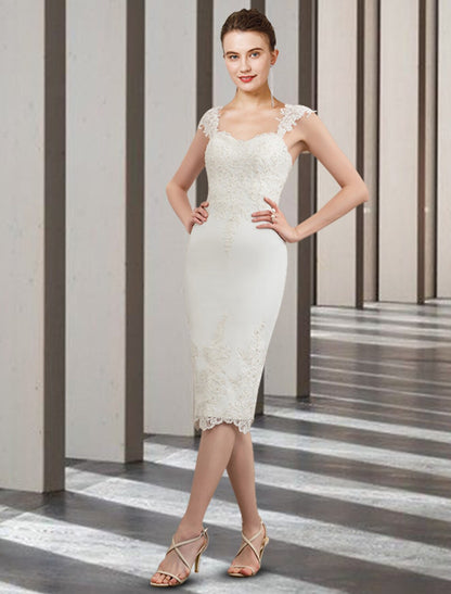 Two Piece Sheath / Column Mother of the Bride Dress Wedding Guest Church Elegant Jewel Neck Knee Length Chiffon Lace Sleeveless with Beading Appliques Fall