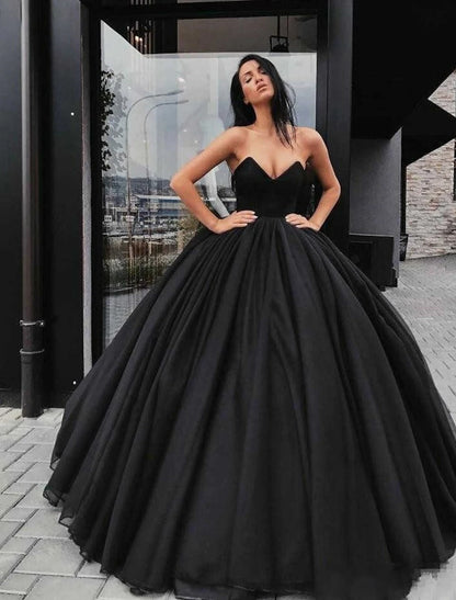 Black Wedding Dresses Formal Ball Gown Sweetheart Strapless Floor Length Satin Engagement Gothic Fall Halloween Bridal Gowns With Draping